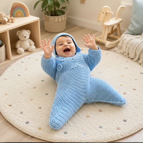 Happy Baby in Blue Little Star Suit
