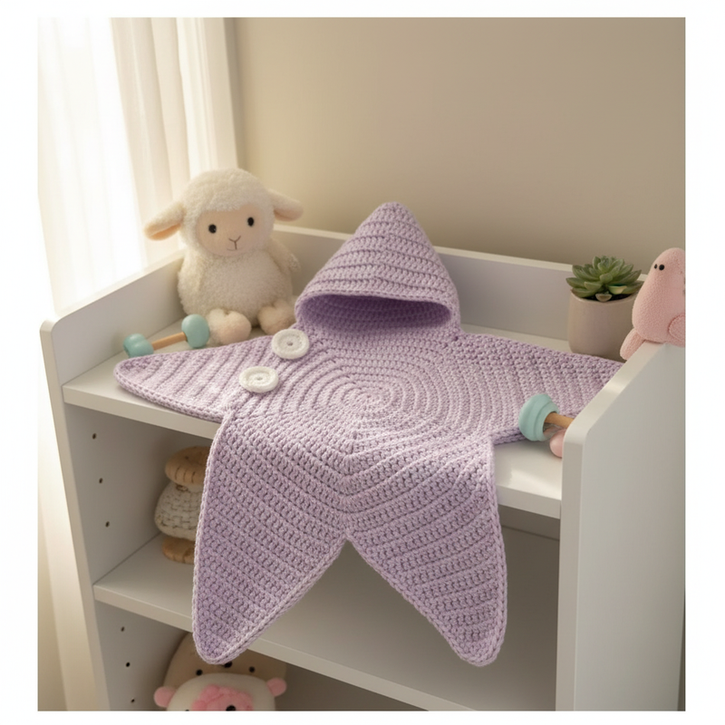 Lavender star suit on nursery shelf